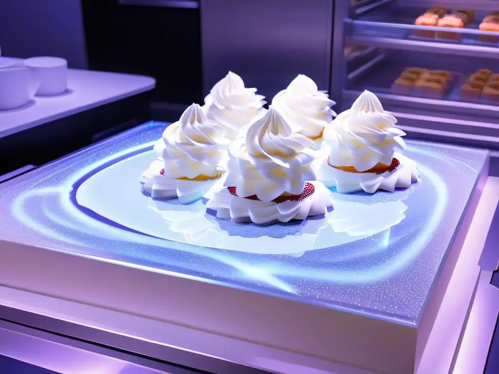 Una encimera de cocina moderna con postres virtuales detallados en Realidad Aumentada