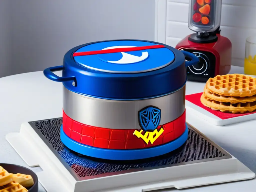 Equipamiento de repostería superhéroes del sabor en una cocina elegante y minimalista con electrodomésticos temáticos de Marvel