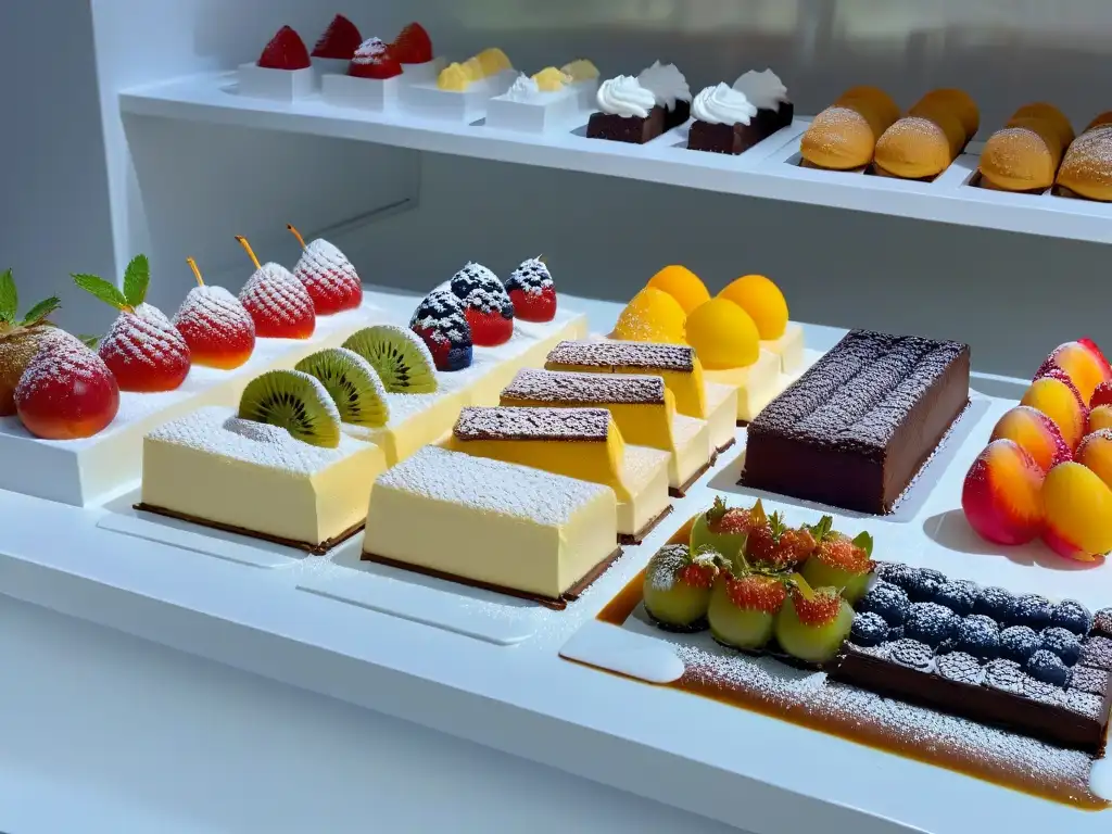 Un escaparate de postres atractivo en una elegante pastelería moderna