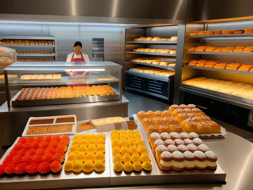 Una escena animada de una panadería inclusiva, donde personas de diversas edades y etnias hornean y decoran pasteles