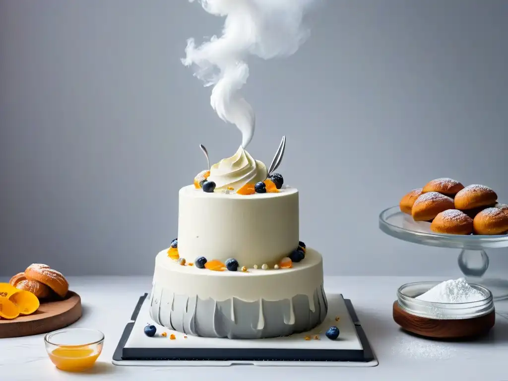 Escena mágica de panadería: ilustración minimalista en cocina acogedora Escena cautivadora de un panadero en una cocina acogedora, con elementos fantásticos creando storytelling en merchandising de repostería