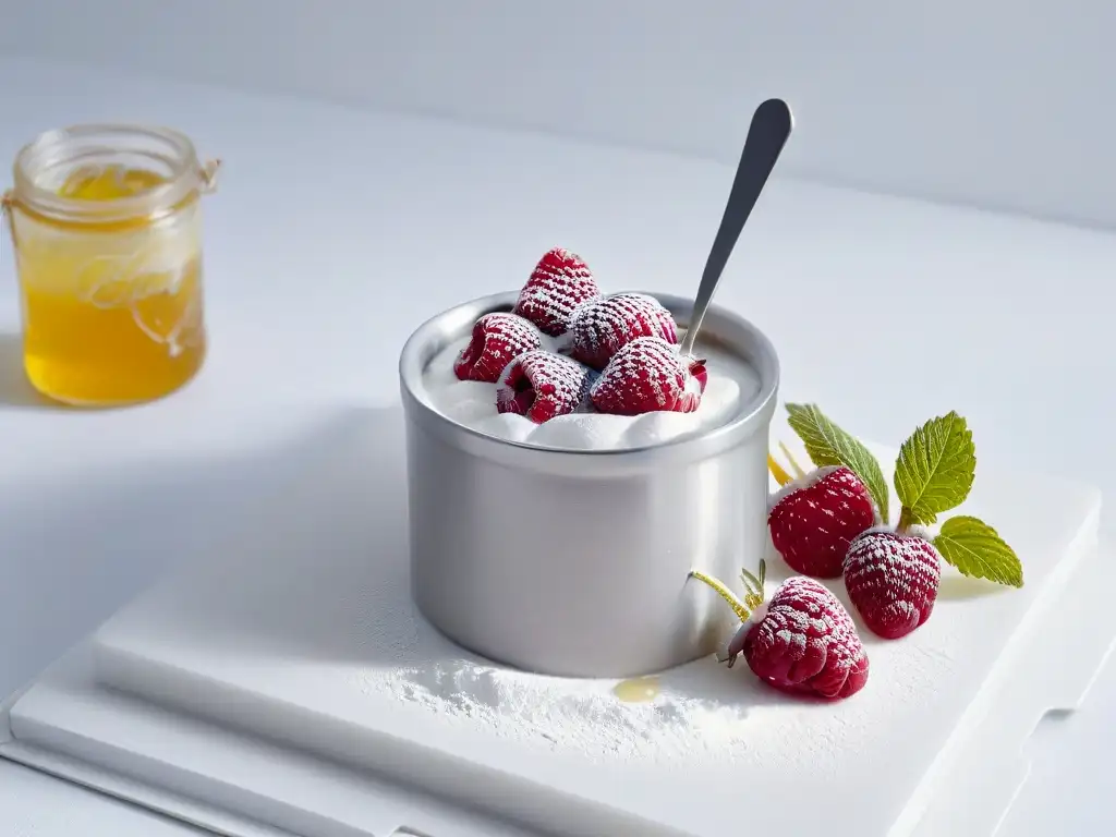 Escena culinaria elegante con receta Panna Cotta coulis frambuesa