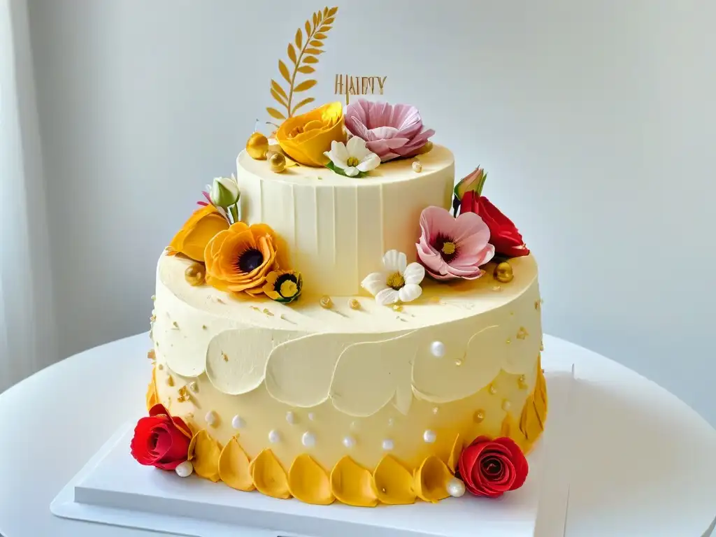 Un escena emotiva de chefs de repostería diversos unidos alrededor de un elegante pastel, representando la ética en eventos de repostería