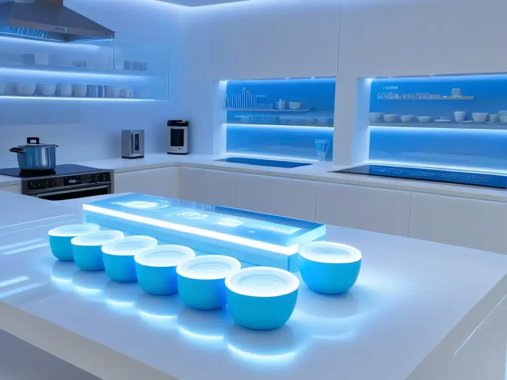 Escena futurista de cocina con herramientas de repostería en Realidad Aumentada