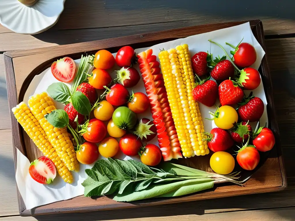 Una escena inspiradora de ingredientes locales para repostería en un arreglo minimalista y colorido sobre una mesa rústica de madera