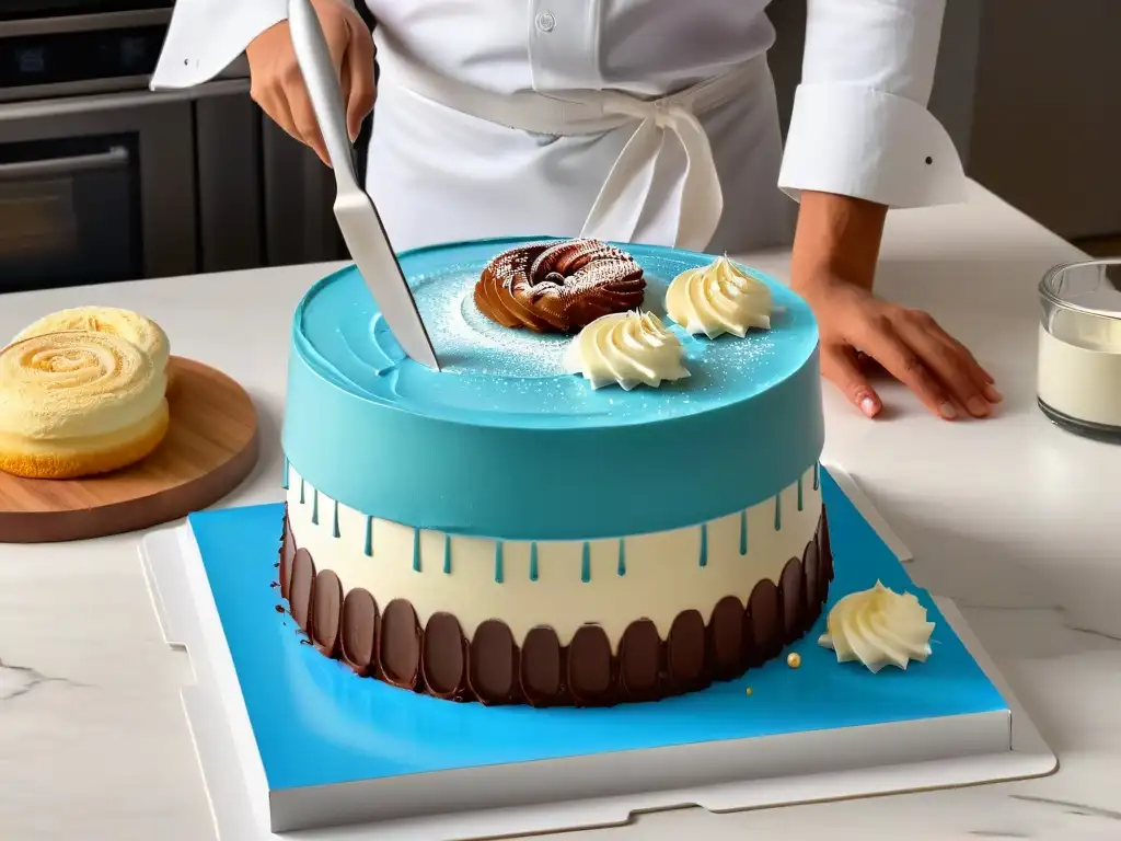 Escena de repostería: tradición y tecnología se fusionan en una moderna cocina para educación culinaria con realidad aumentada