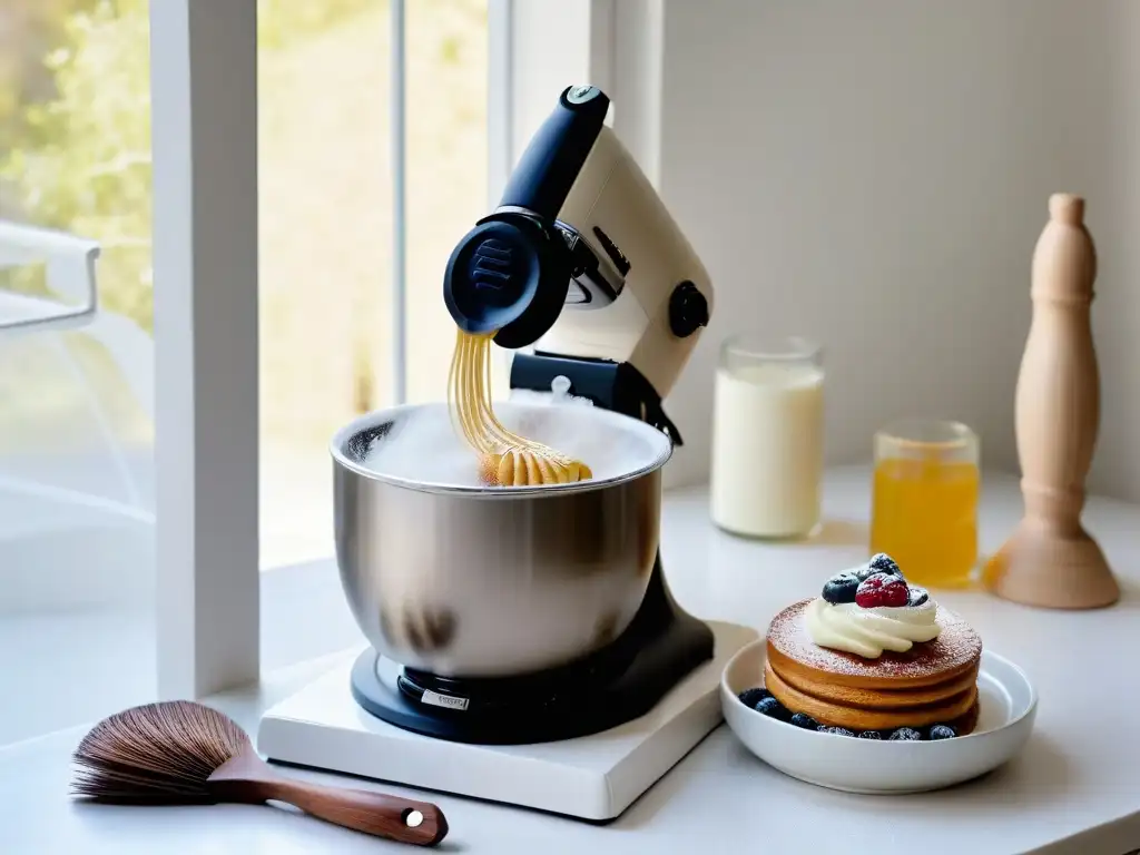 Escena serena de cocina minimalista con herramientas de repostería de alta calidad