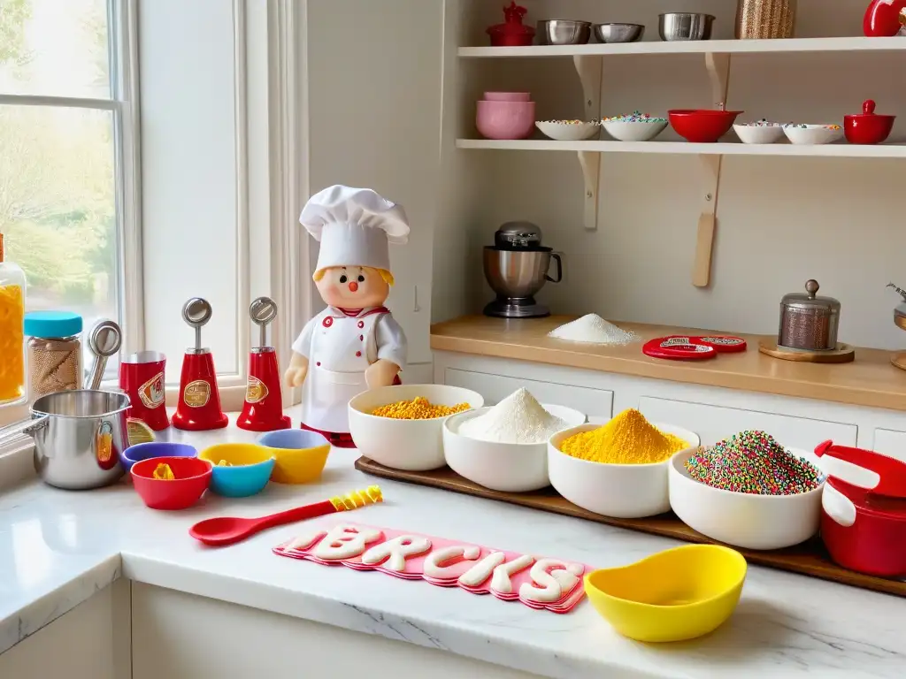 Un escenario encantador con utensilios de repostería y delantales para niños, ideal para cocinar juntos