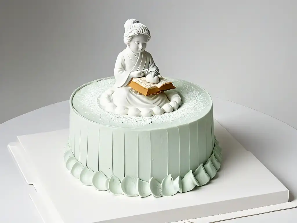 Escultura de azúcar detallada que representa una escena literaria, destacando la creatividad de los pasteleros