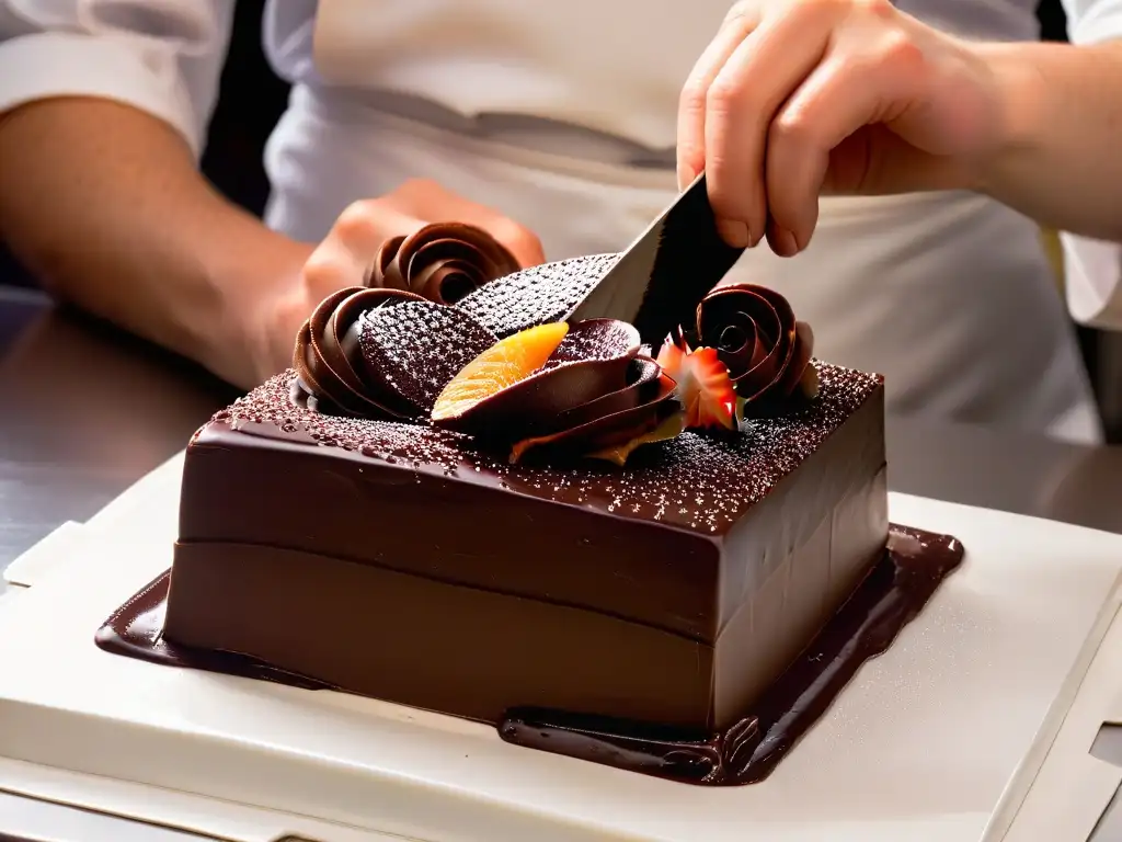 Escultura de chocolate en proceso, destacando la importancia de temperatura en repostería