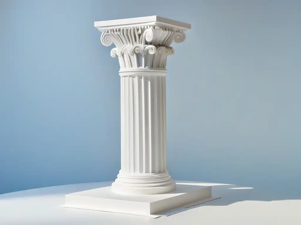 Una escultura de azúcar en forma de columna griega, muestra la fusión del arte clásico en repostería