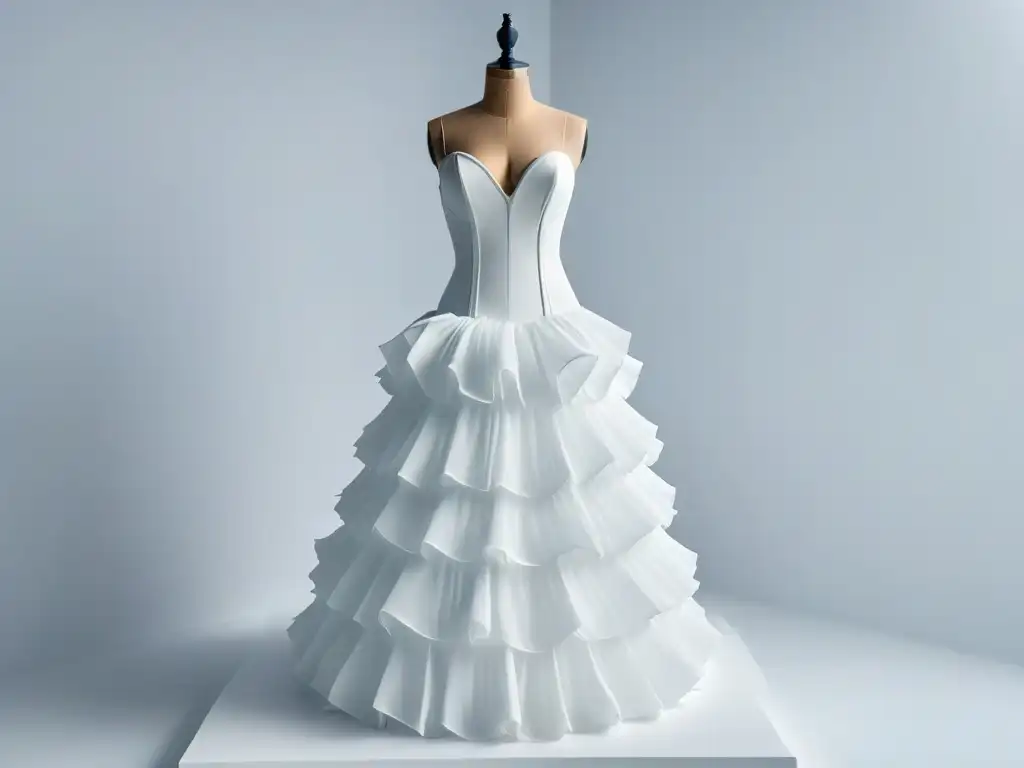 Escultura de azúcar en moda: un vestido elegante y delicado con detalles de rizos y flores, en blanco y negro