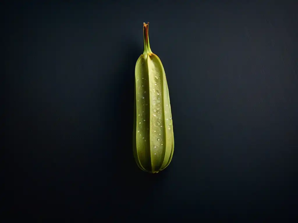 La esencia aromática de una vaina de vainilla abierta, resaltando sus semillas en un fondo negro