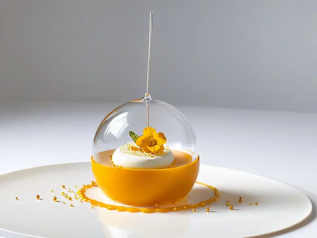 Una esfera de postre suspendida con gel, técnicas repostería molecular postres