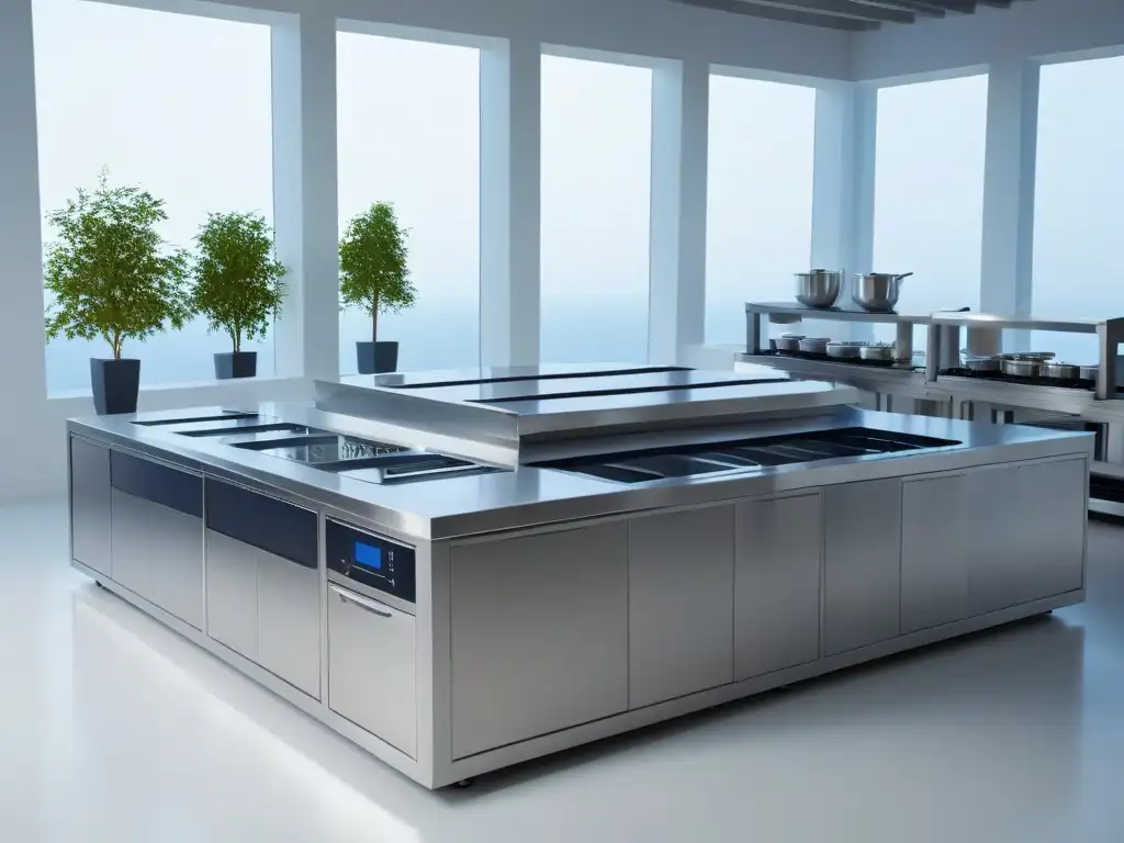 Espacio de cocina futurista con tecnología de vanguardia y tendencias emergentes en repostería del futuro