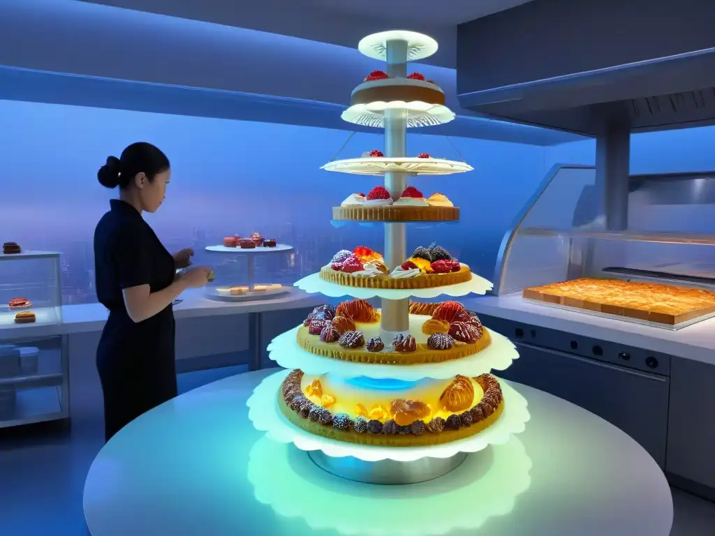 Un espacio culinario futurista con hologramas de repostería en Realidad Aumentada