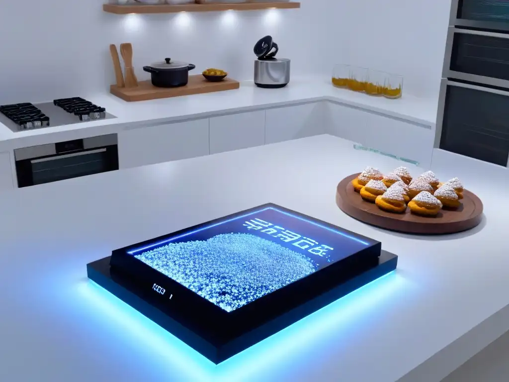 Un espacio culinario futurista con recetas de postres en Realidad Aumentada