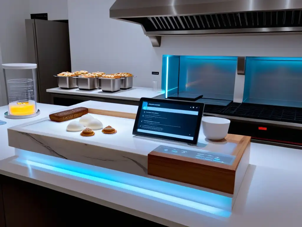 Espacio minimalista para cursos de repostería en Realidad Aumentada con elementos futuristas integrados