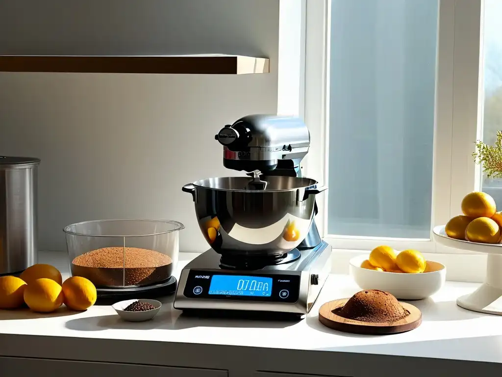 Un espacio de repostería innovadora: cocina moderna con utensilios de alta tecnología organizados en mostradores limpios