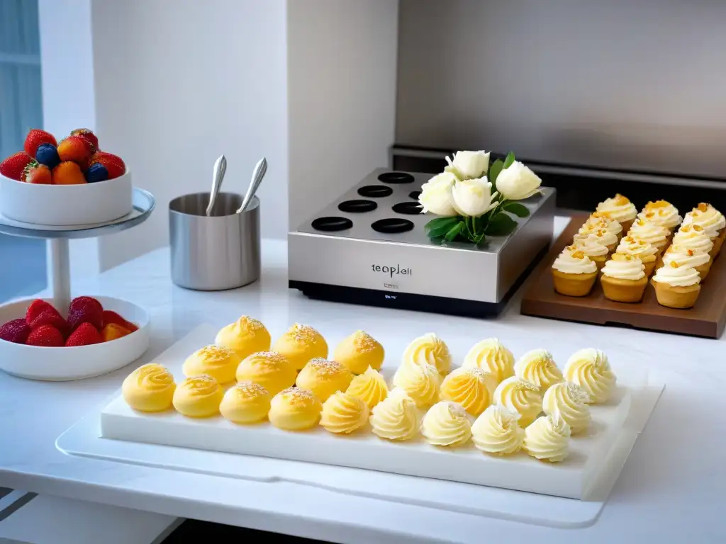 Una estación de trabajo para pasteleros de alta gama en una cocina moderna y luminosa