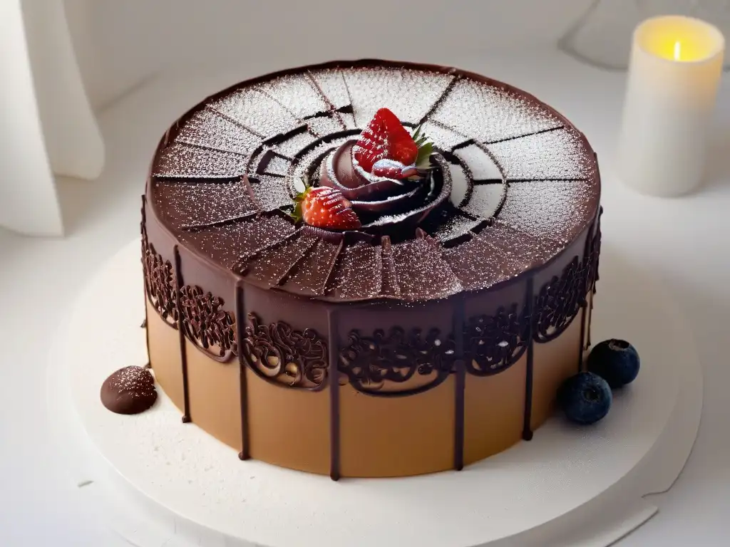 Escultura molecular de azúcar y chocolate: ¡arte culinario futurista! Una estructura molecular de azúcar y chocolate, un postre futurista que fusiona ciencia y arte culinario, tendencias repostería molecular futuro