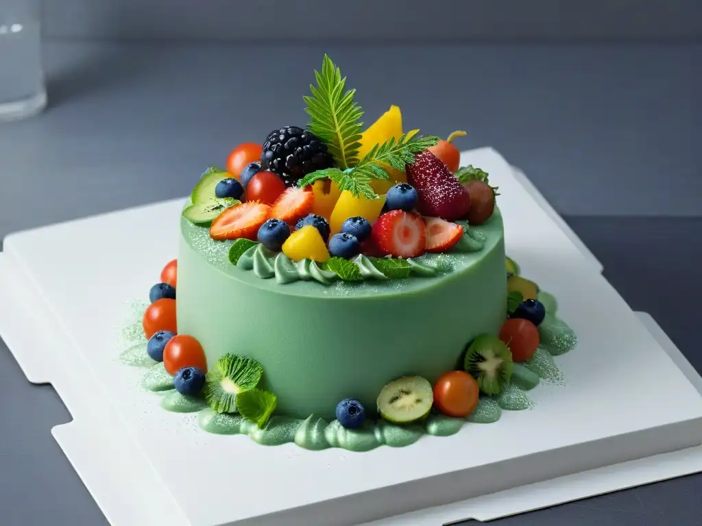 Una estructura molecular de frutas y verduras, fusionando la repostería molecular y el veganismo