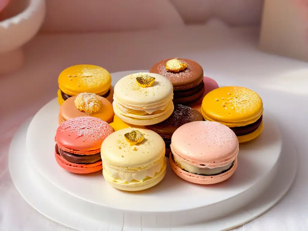 Experiencia sensorial en repostería: Detalle de un exquisito macaron con colores vibrantes y detalles elegantes