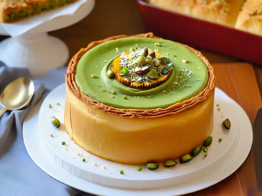 Preparación experta de Kunafa: Delicioso postre dorado y crujiente con queso y pistachos