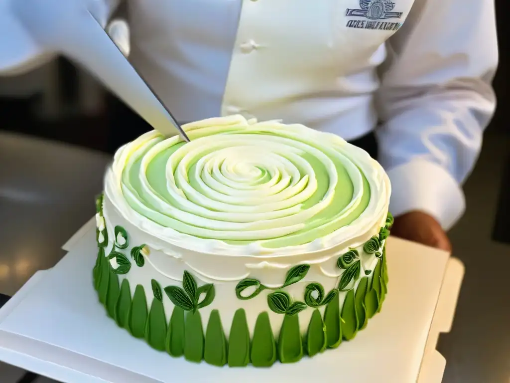Un experto repostero decora con maestría un exquisito pastel, mostrando precisión y arte en concursos de repostería estrategias práctica