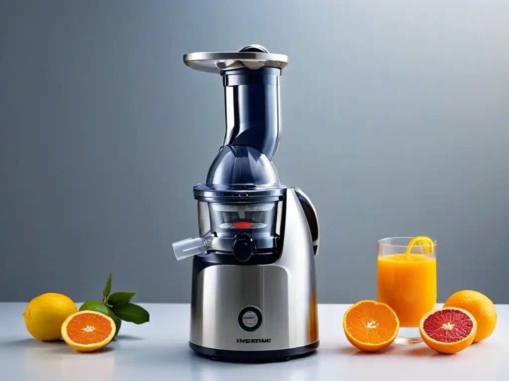 Un exprimidor cítricos de diseño minimalista exprimiendo fruta en cristal, ideal para repostería creativa