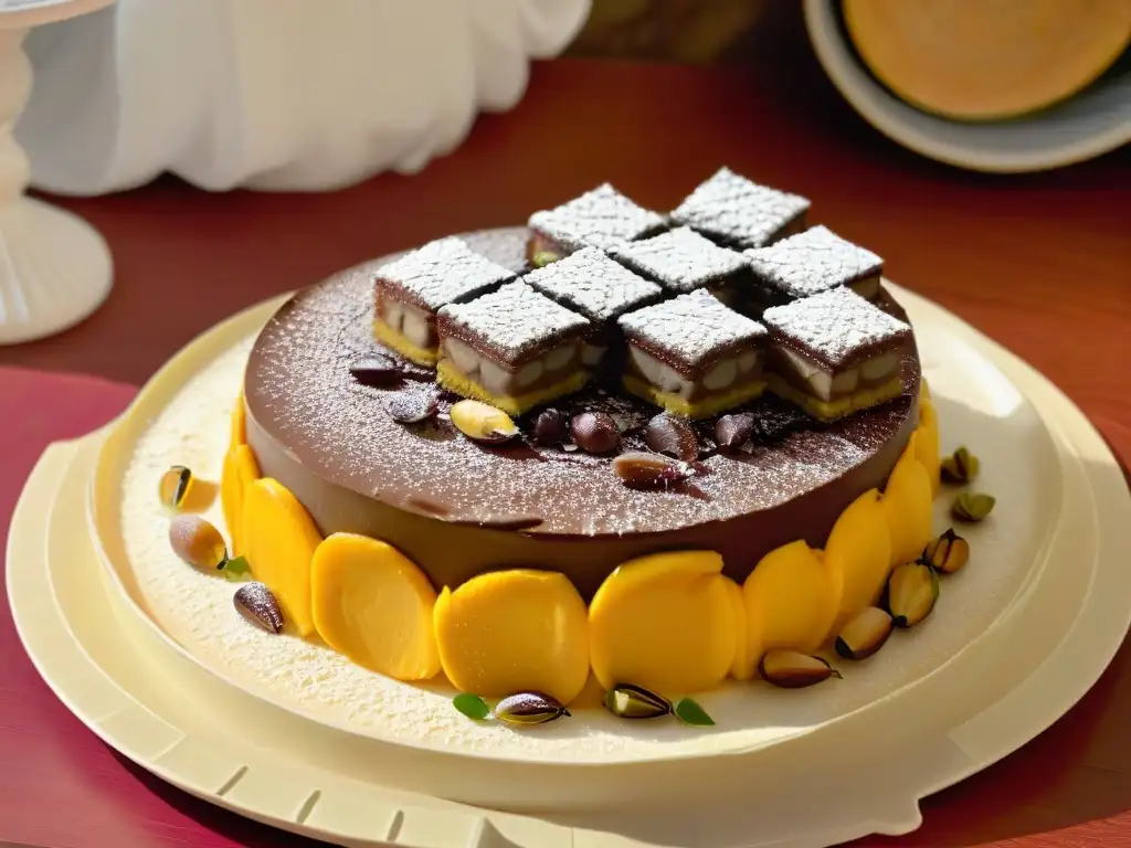 Una exquisita bandeja de postres africanos fácil de hacer con mousse de chocolate, beignets, mango, arroz con coco y baklava