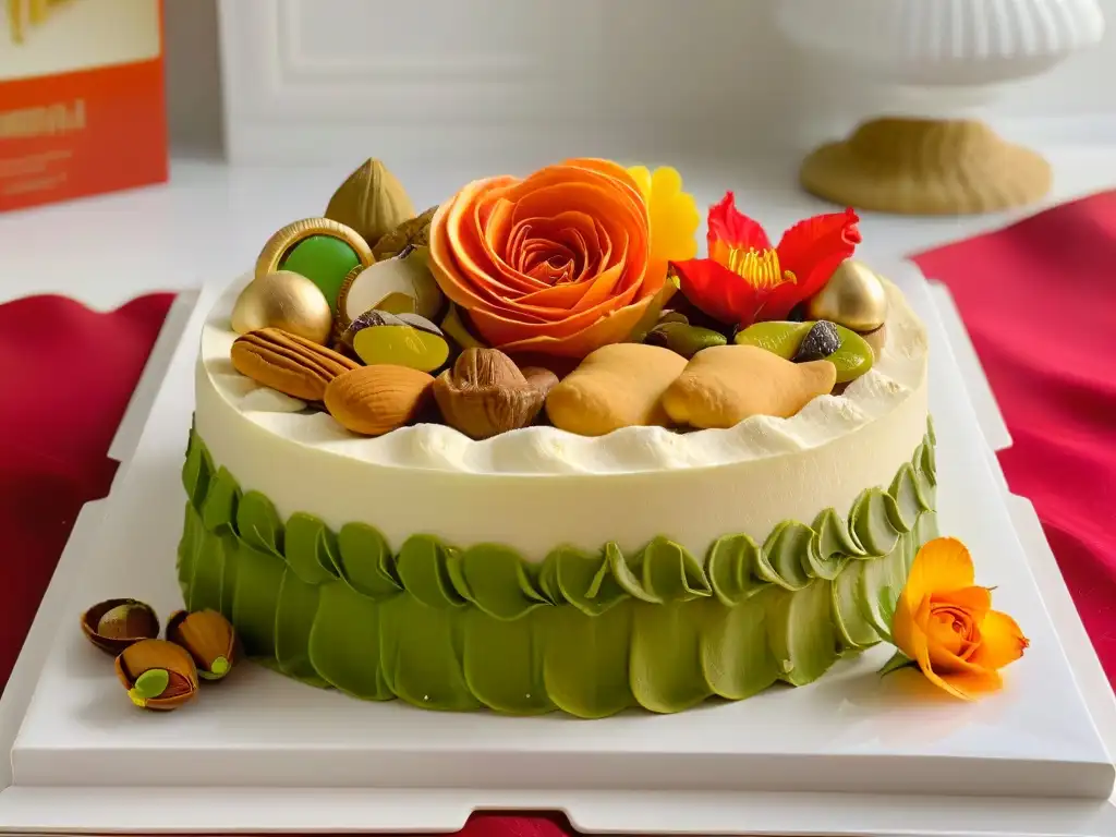 Exquisita bandeja de postres Eid al-Fitr con delicias tradicionales y coloridos dulces, decorados con pistachos y pétalos de rosa