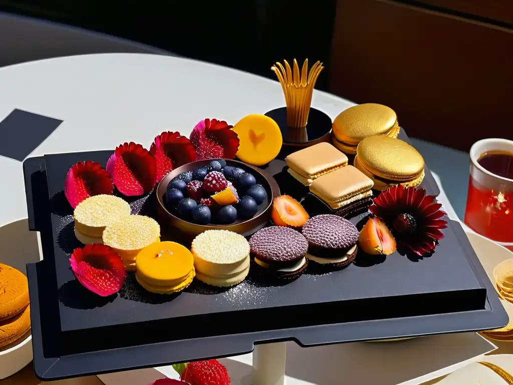 Una exquisita bandeja de postres miniatura en evento corporativo