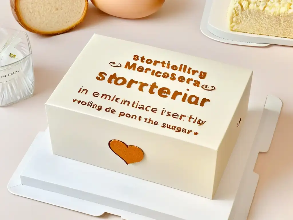 Arte en Pastelería: Caja de Historias y Diseño Exquisita caja de repostería con ilustraciones elegantes y tipografía moderna, fusionando storytelling y merchandising