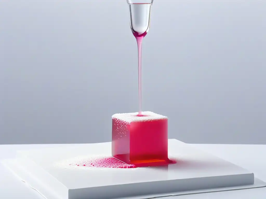 Exquisita calibración de acidez en la repostería: gota rosa de limonada sobre azúcar cristalizado