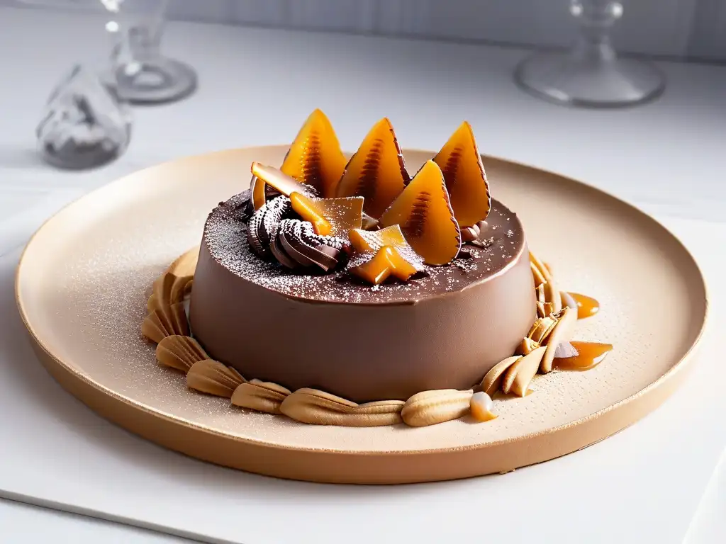 Exquisita combinación de texturas en repostería: mousse de chocolate y caramelo crujiente