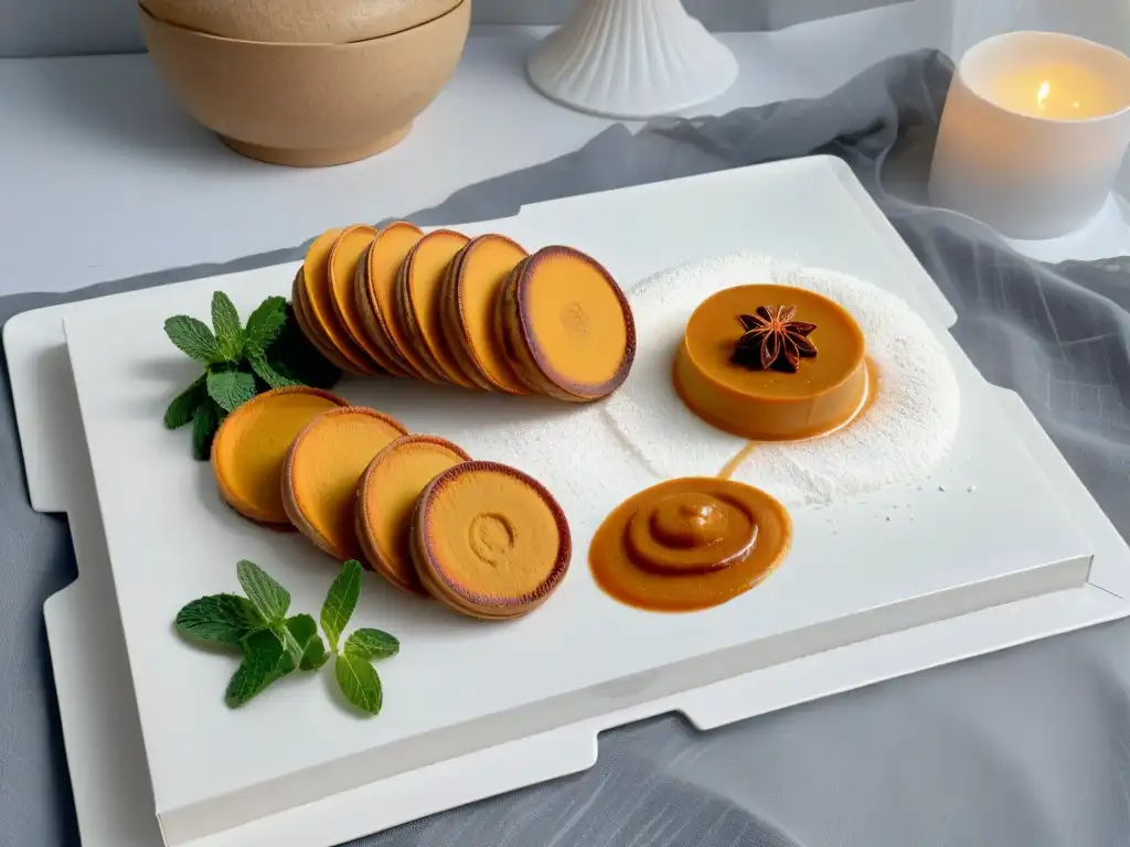 Una exquisita composición de postres tradicionales de camote en un elegante plato blanco