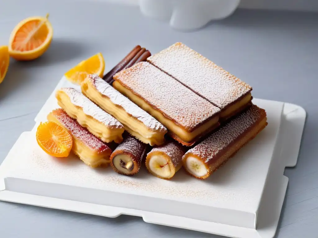 Una exquisita composición de repostería mexicana: churros y paletas coloridas en un plato blanco moderno