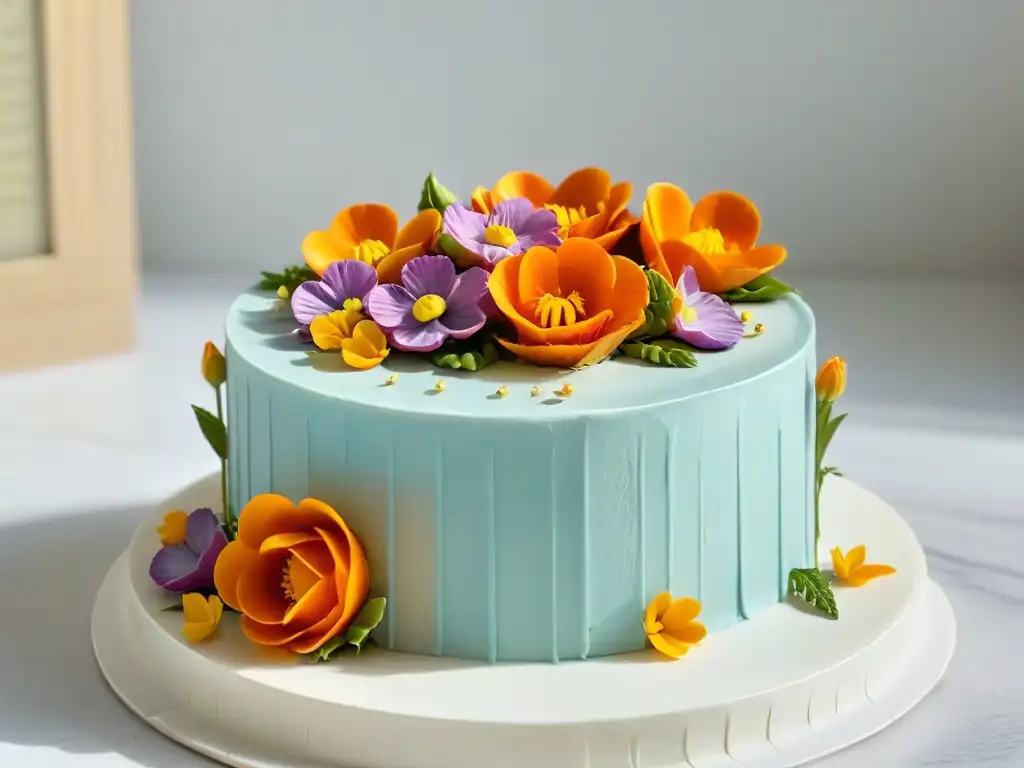 Exquisita creación de repostería: un pastel decorado con detalle y elegancia en un concurso de repostería