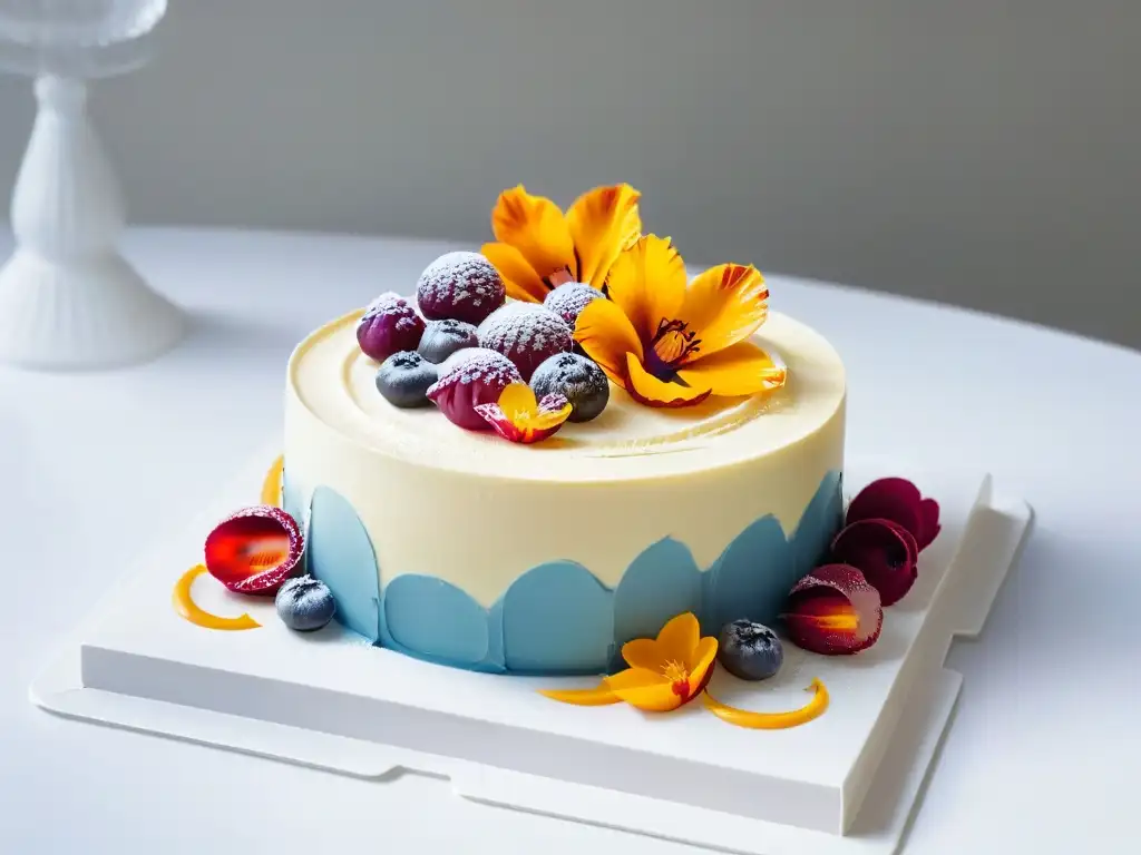 Una exquisita creación de repostería con sabores exóticos y colores vibrantes en un festival de detalles