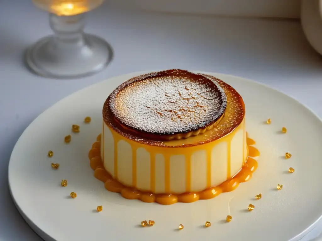 Exquisita crème brûlée: detalle caramelizado y cremoso Exquisita crème brûlée con caramelo dorado, mejora postres con ciencia