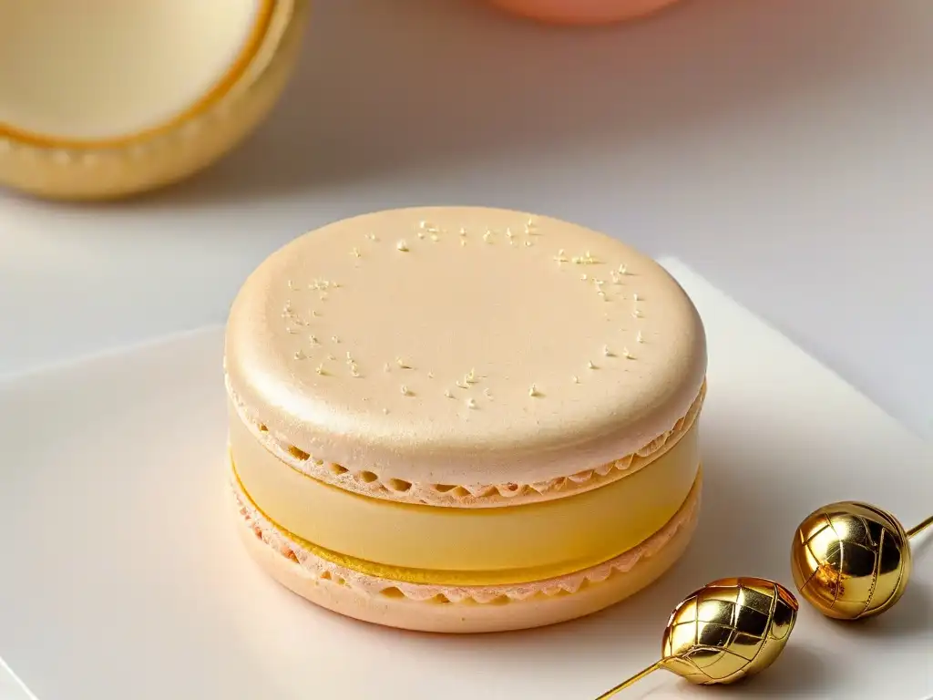 Exquisita delicadeza: macaron rosa con destellos dorados