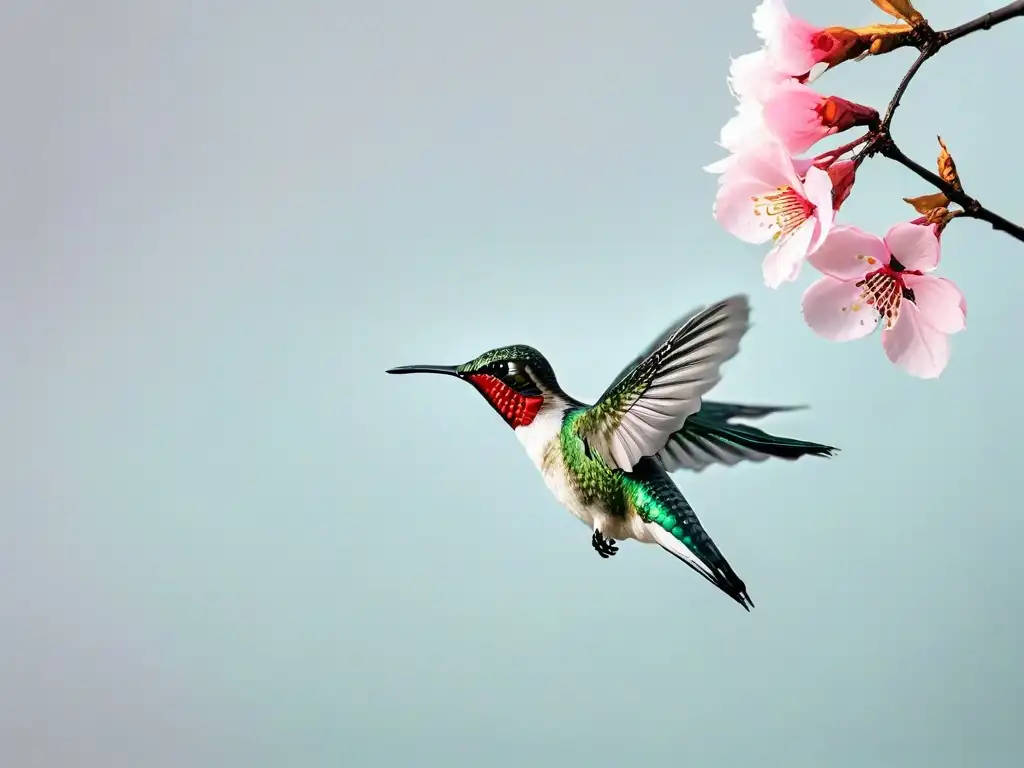 Exquisita escultura de azúcar temática: un delicado colibrí en una rama de cerezo en flor