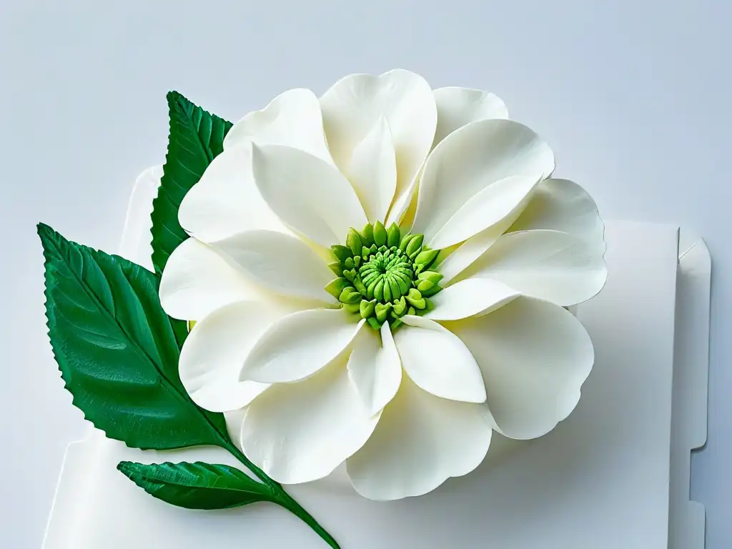 Exquisita flor de azúcar detallada, destacando la artesanía en repostería