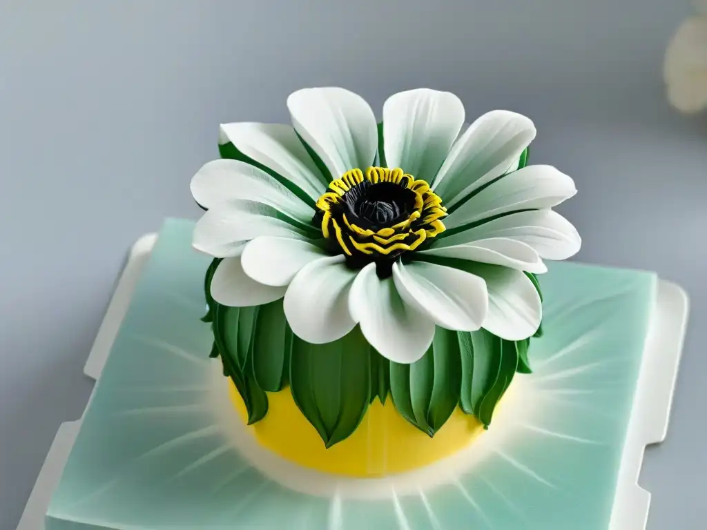 Una exquisita flor de azúcar impresa en 3D, resaltando las técnicas avanzadas de impresión 3D en repostería