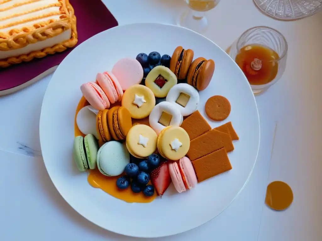 Una exquisita fusión de postres tradicionales combinan oriente occidente en un plato blanco elegante