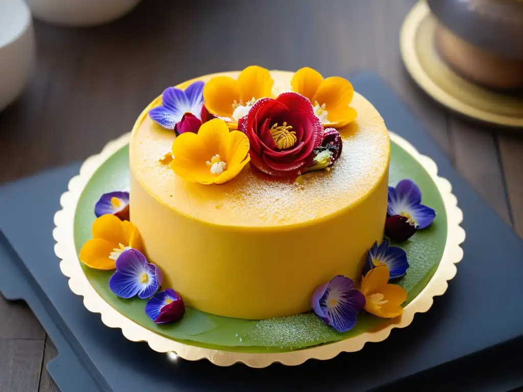 Exquisita fusión de sabores en un postre intrincado con detalles y decoración elegante