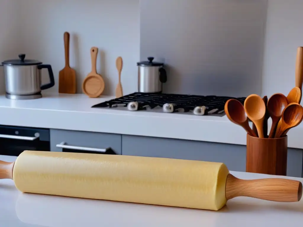 Exquisita decoración de galletas con rodillos de patrones en una cocina elegante y minimalista