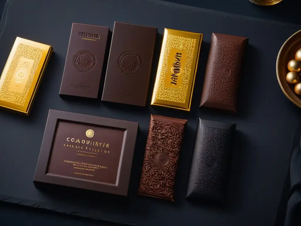 Exquisita exhibición de las mejores marcas de cacao premium en barras de chocolate, con detalles elegantes y sofisticados