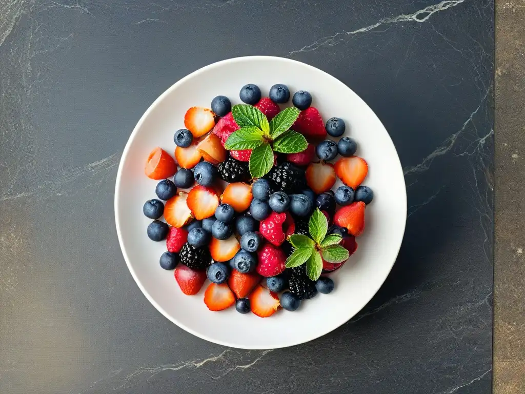 Una exquisita mezcla de bayas y frutos secos en mármol